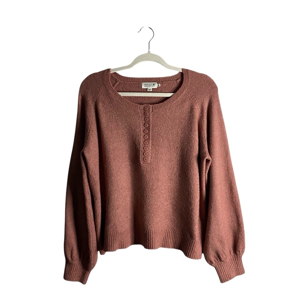 Molly Bracken Women's Pink Button Up Cozy Knit Sweater